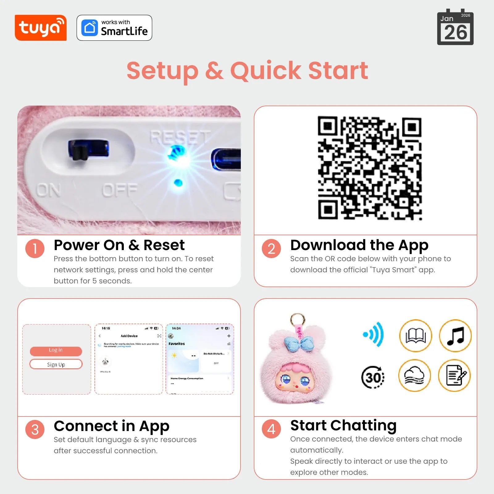 Tuya Smart  AI Plush Robot w/LED Eyes & Voice Control,Interactive Smart Toy USB Rechargeable Companion for Kids Gifts/Smart Home
