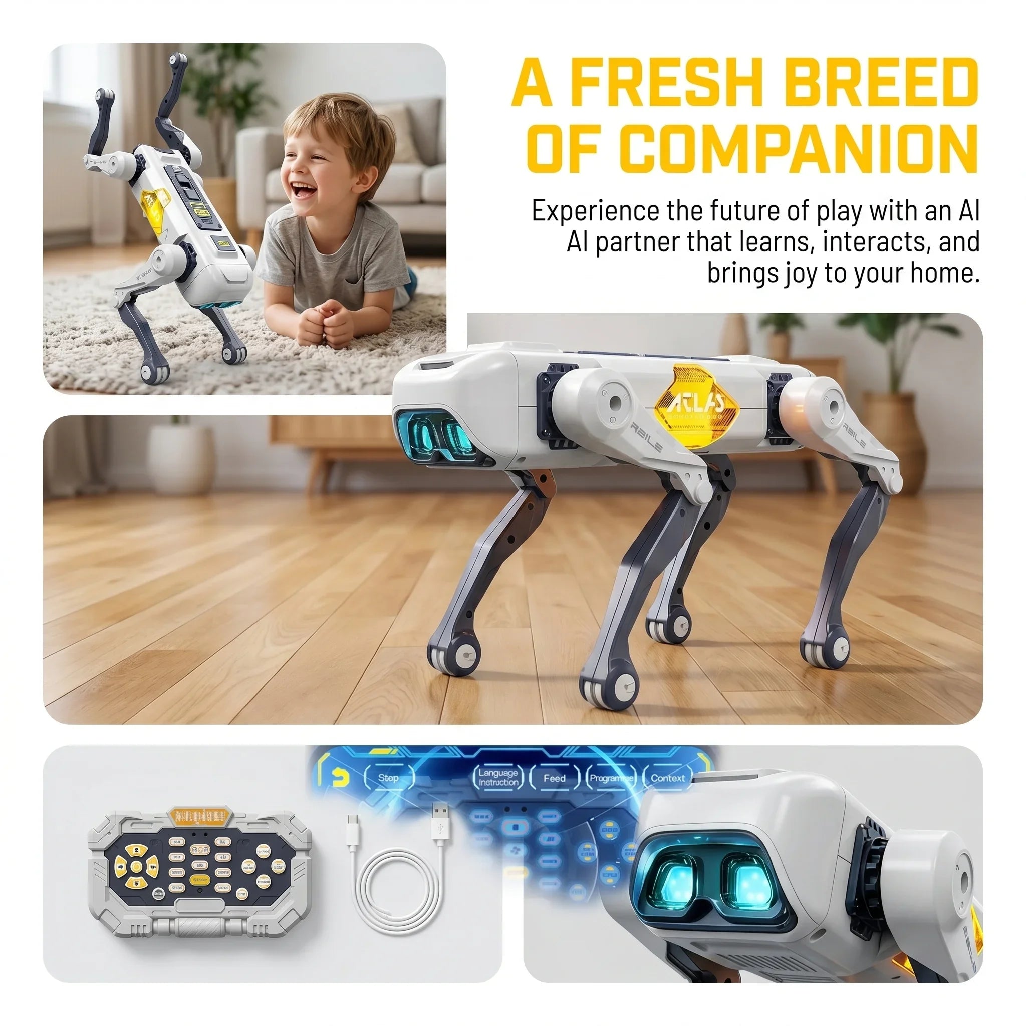 AI Smart Robot Dog, Voice & APP Control, Programming, Dancing, Singing, 1200mAh Battery for Kids Gift & Companion