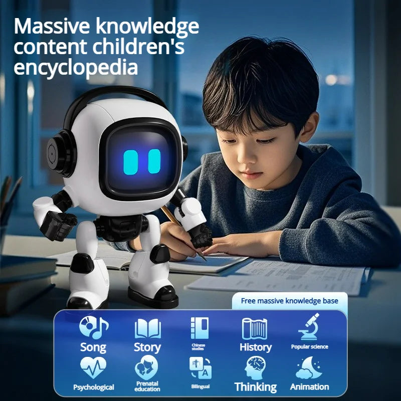 AI Interactive Desk Robot with Voice Recognition Feature Talking Companion, Learning Games, Educational Toy for Kids