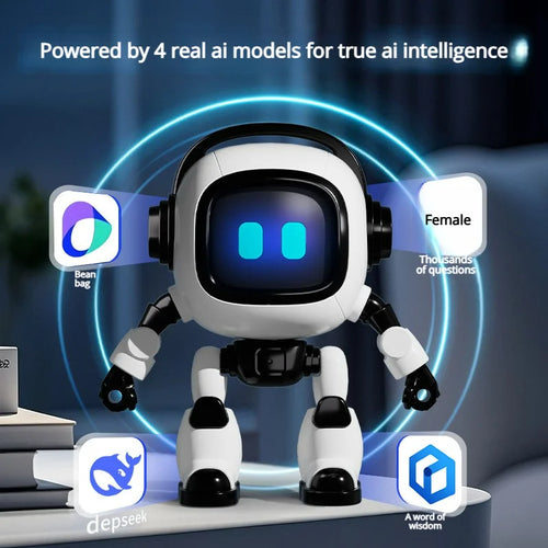 AI Interactive Desk Robot with Voice Recognition Feature Talking Companion, Learning Games, Educational Toy for Kids