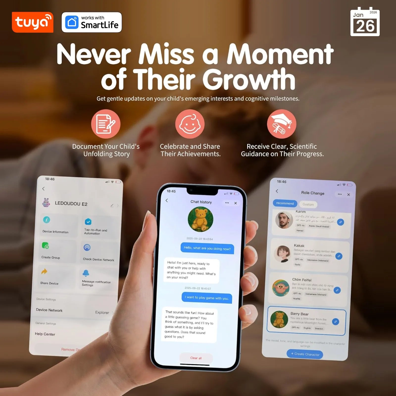 Tuya Smart  AI Plush Robot w/LED Eyes & Voice Control,Interactive Smart Toy USB Rechargeable Companion for Kids Gifts/Smart Home