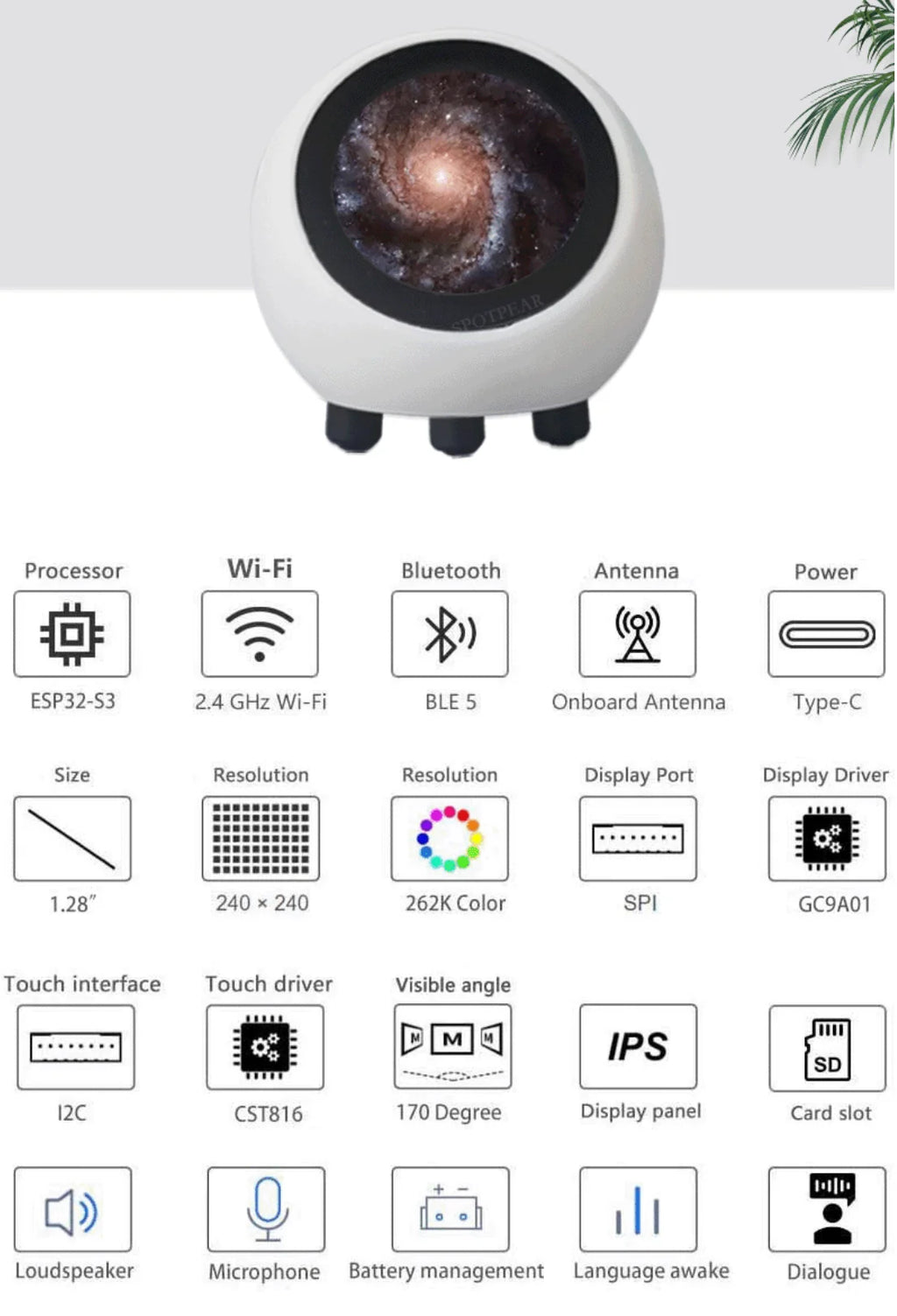 DeepSeek AI Voice Chat Robot ESP32-S3 1.28inch LCD Display N16R8 Electronic EYE Clock Desktop espHome Assistant For XiaoZhi