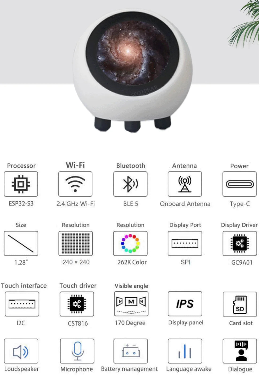 DeepSeek AI Voice Chat Robot ESP32-S3 1.28inch LCD Display N16R8 Electronic EYE Clock Desktop espHome Assistant For XiaoZhi