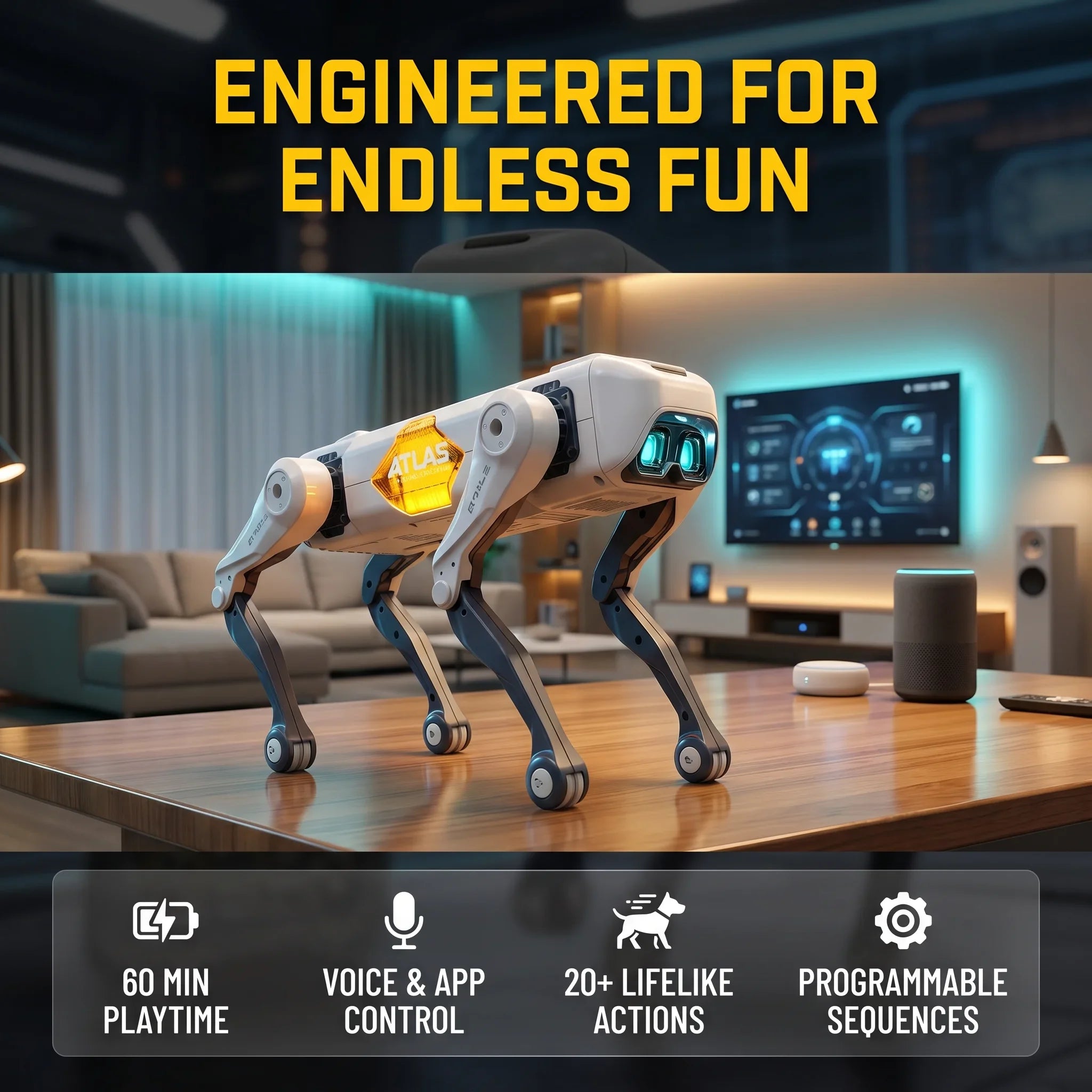 AI Smart Robot Dog, Voice & APP Control, Programming, Dancing, Singing, 1200mAh Battery for Kids Gift & Companion