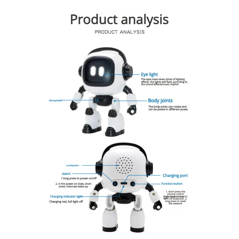 AI Interactive Desk Robot with Voice Recognition Feature Talking Companion, Learning Games, Educational Toy for Kids