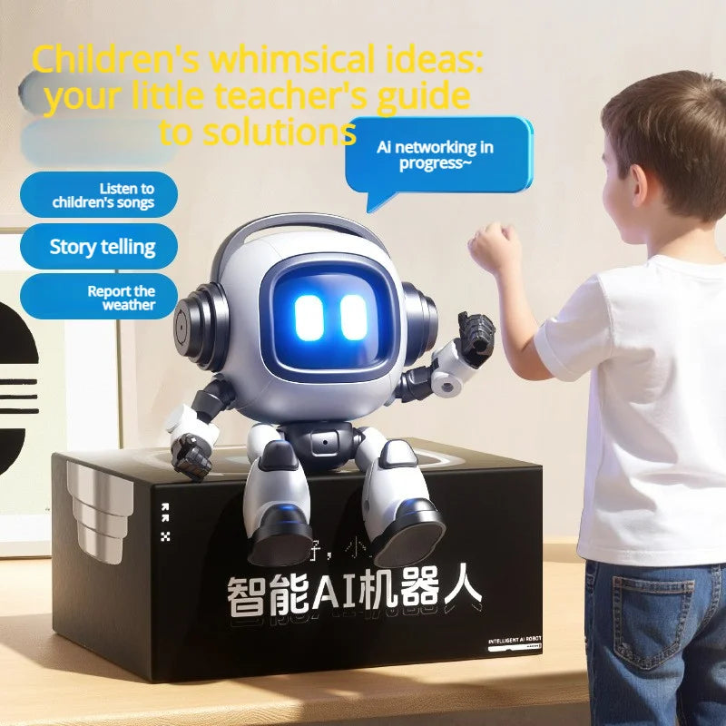 AI Interactive Desk Robot with Voice Recognition Feature Talking Companion, Learning Games, Educational Toy for Kids